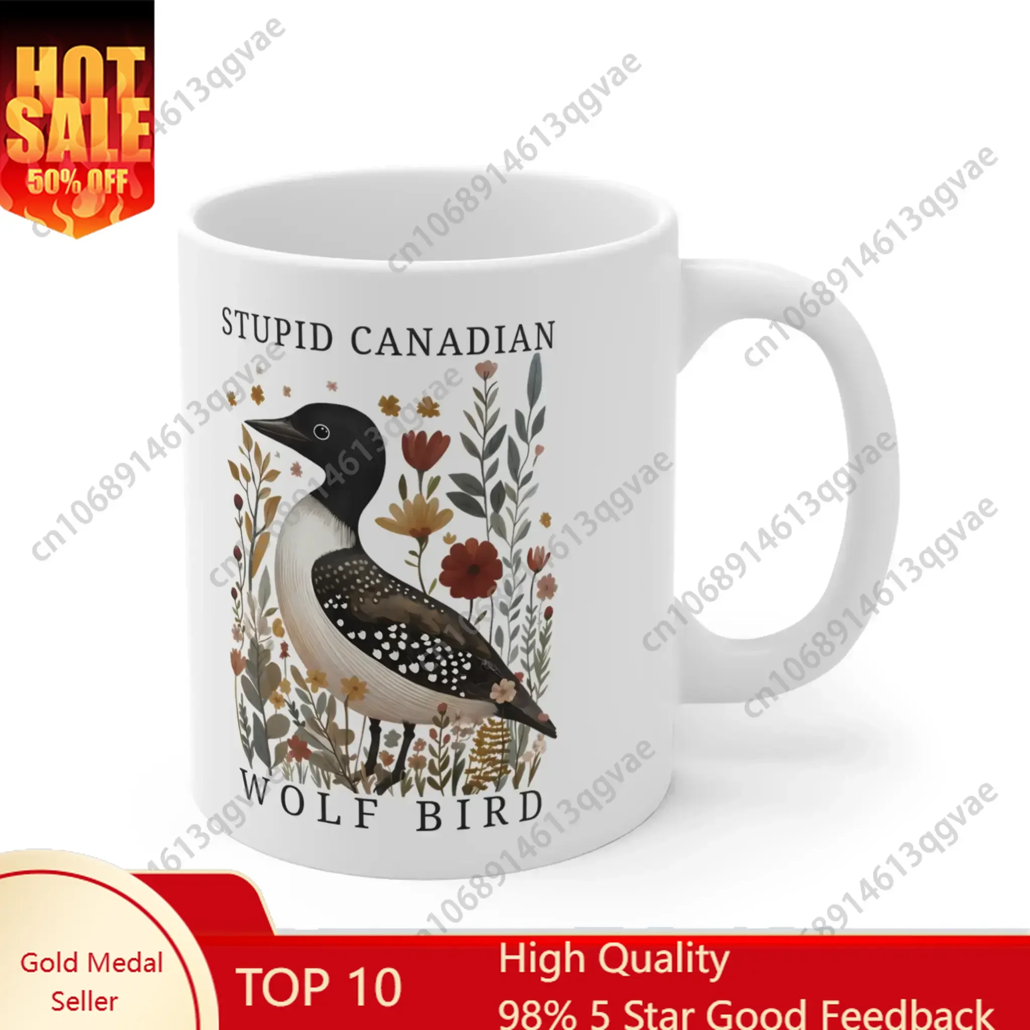 

Stupid Canadian Wolf Bird Coffee Mug Funny Loon Bird Retro Enamel Cup Heated Rivalry Inspired Gift, 11oz Ceramic Mug