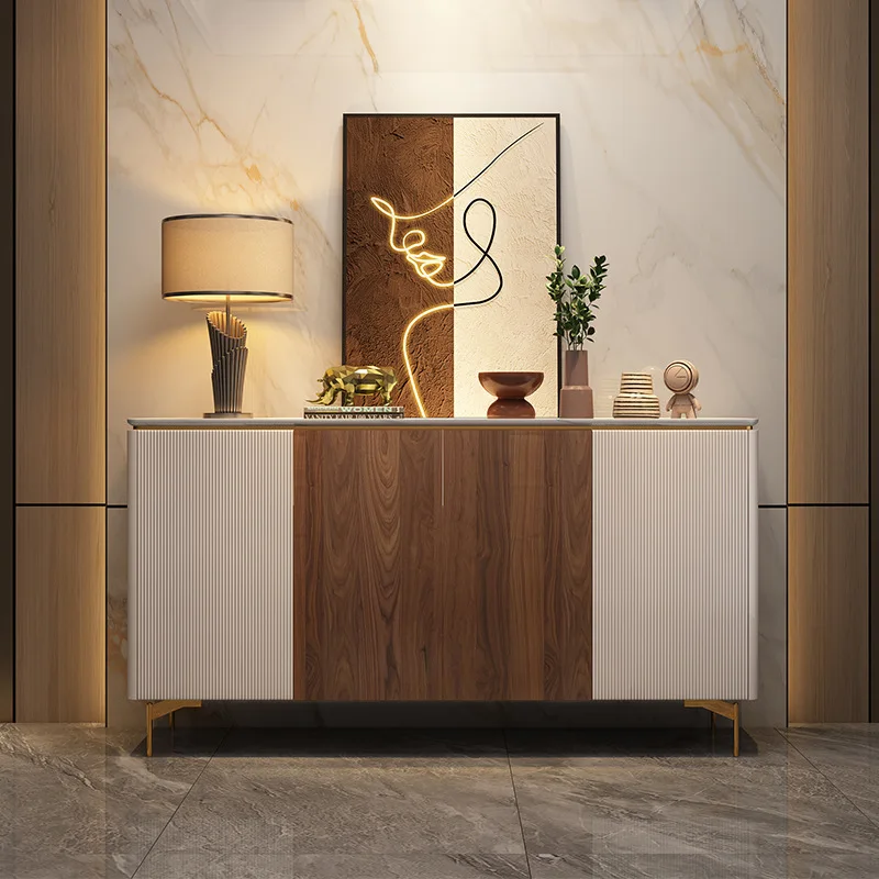 Dining side cabinet light luxury solid wood medium and ancient style supercrystalline stone home