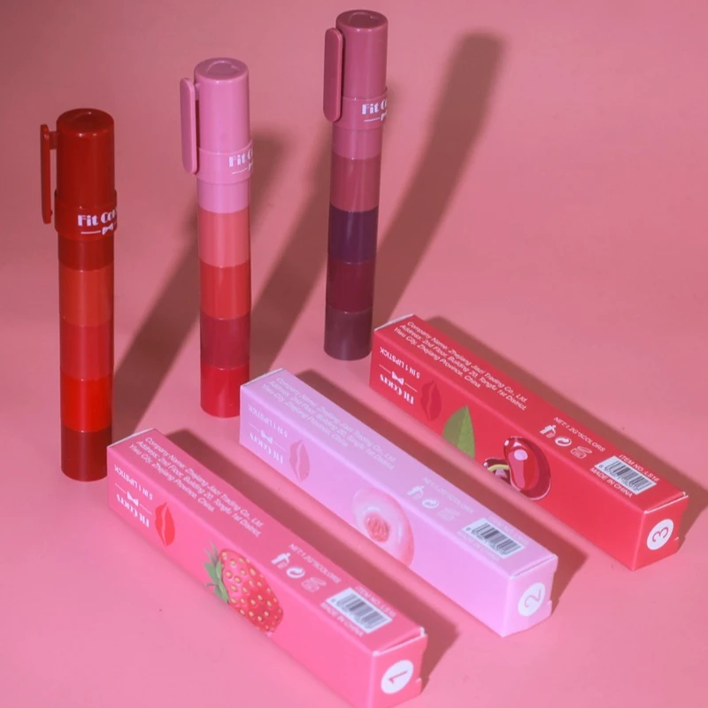 5 IN1 เปลี่ยนสี Lip Balm Combo Kit Moisturizing Non-Stick CUP หลายสีลิปสติกปากกายาวนานกันน้ํา LIPS เครื่องสําอางค์ชุด