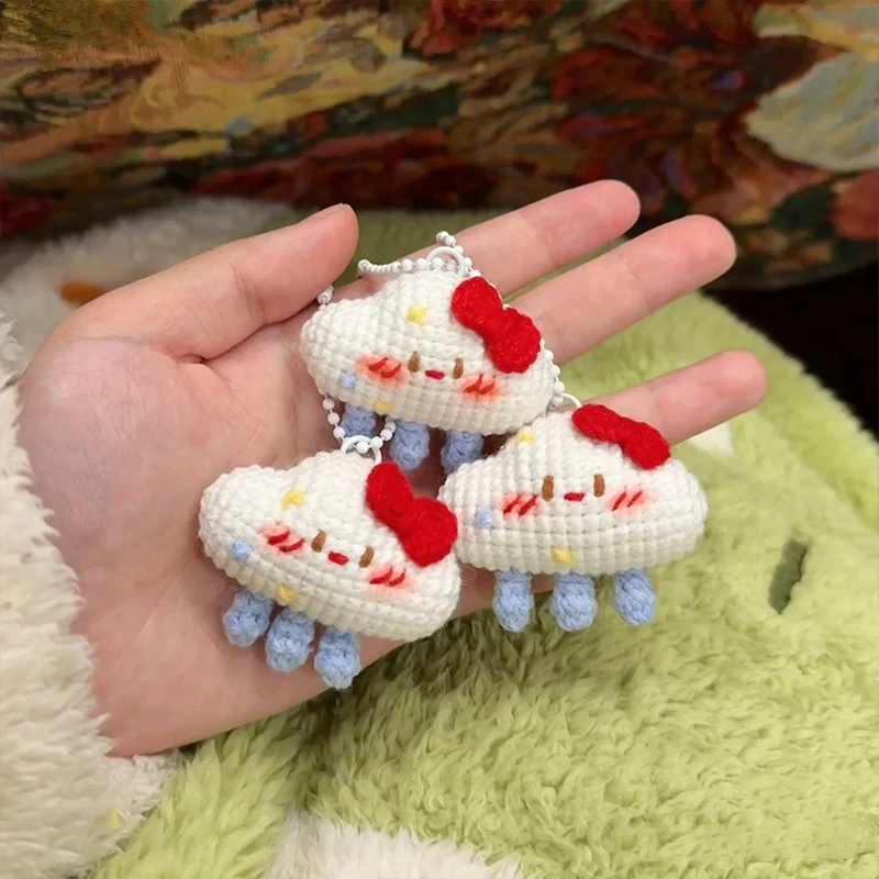 Creative Finished Cloud with Raindrops Keychain Hand Weaving Cloud Keyrings for Bag Pendant Friends Birthday Gifts Set