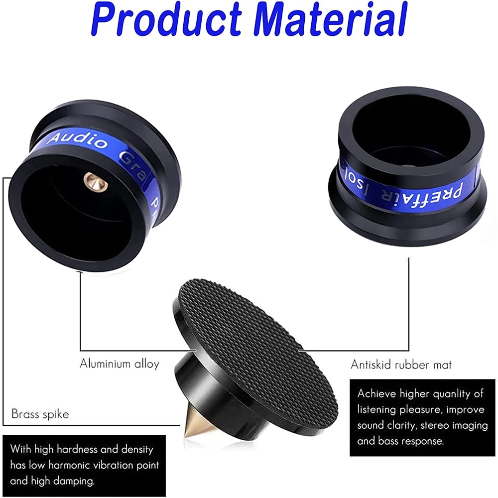 Preffair SP4533อลูมิเนียมสีดำ & สีเงินกันกระแทก spikes + แผ่นแยกยืน HiFi ลำโพงอะลูมินัมอัลลอย