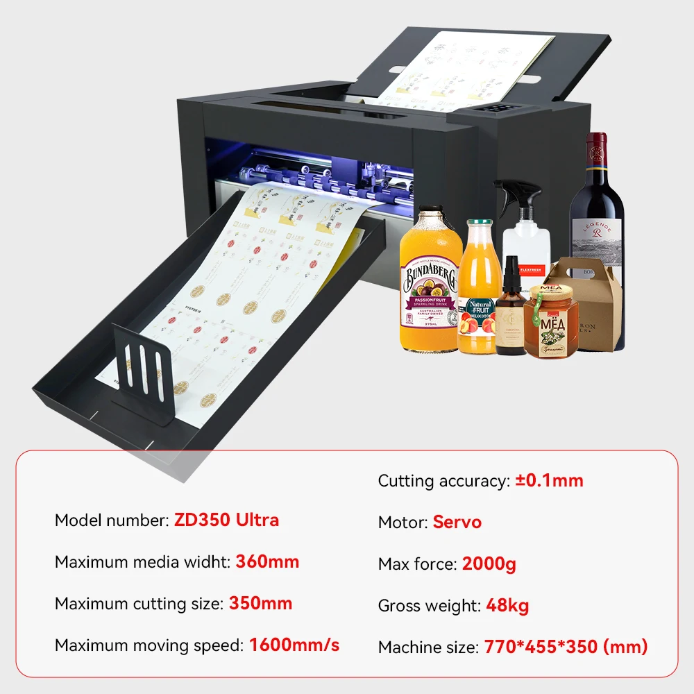 ZD350 Ultra Automatic Feeding Servo Motor 1600mm/s High Speed UV DTF Printer Label Cutting Machine Sticker Die Cutter Plotter