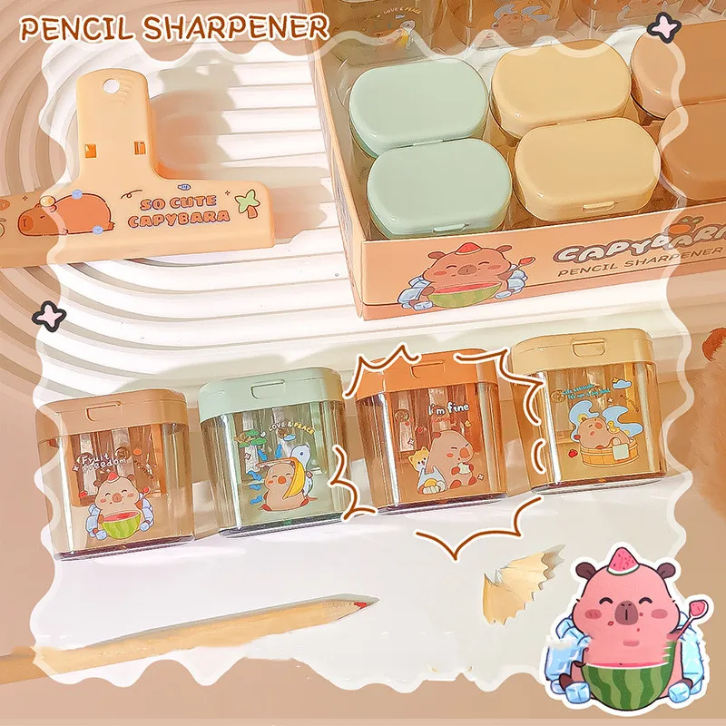 Sacapuntas de doble agujero de plástico (material de asentamiento), Mini sacapuntas colorido y bonito, sacapuntas de capibara Kawaii para estudiantes