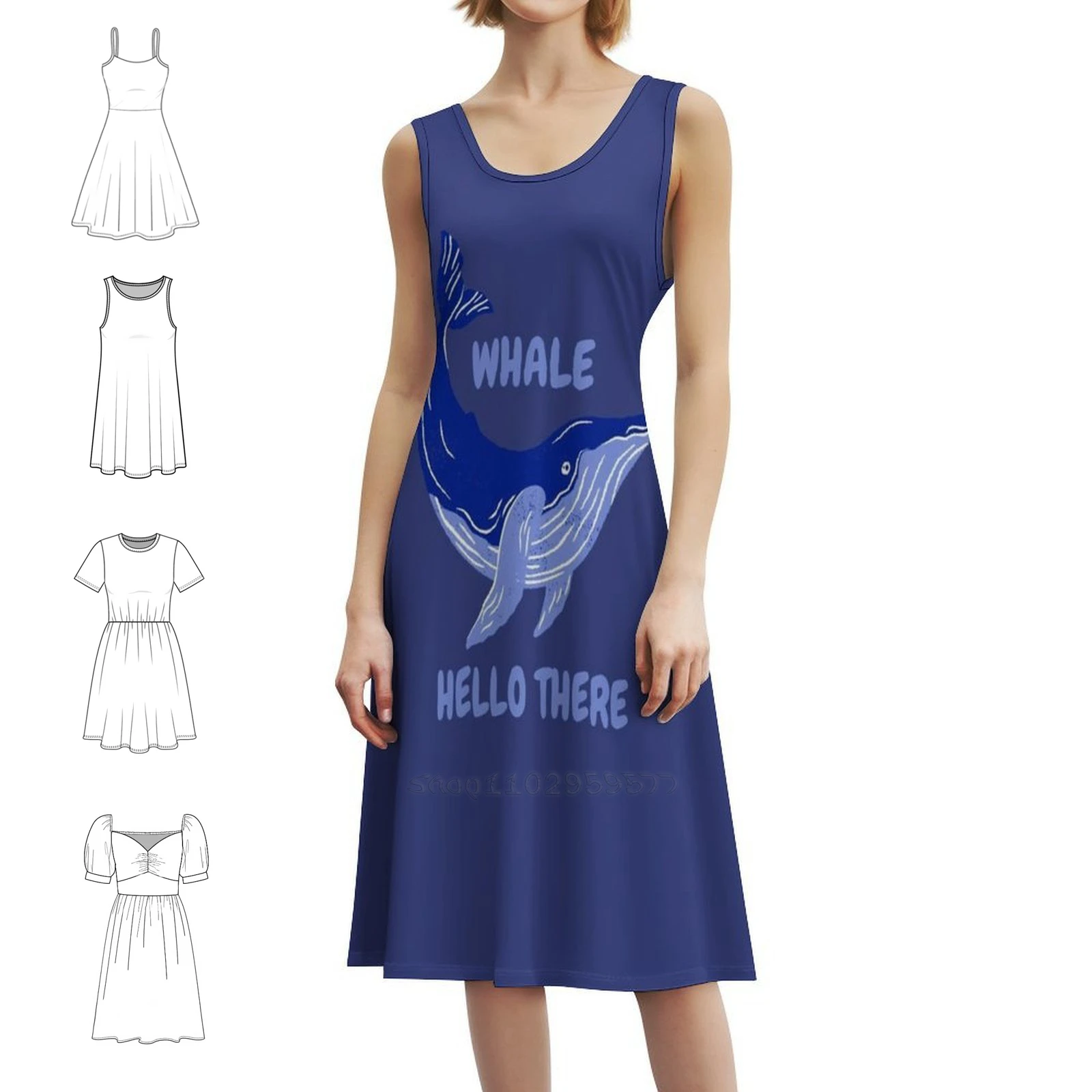 Whale Hello There Preppy Style Mini Dress For Women A-Line Loose Fit Casual Day Dress Whale Hello There Whale Sea Ocean Evening