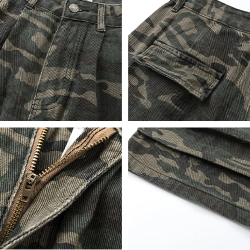 American Camouflage Women Baggy Cargo Shorts Pockets High Street Handsome Fashion Summer Popular Vintage Hip Hop Casual Shopper