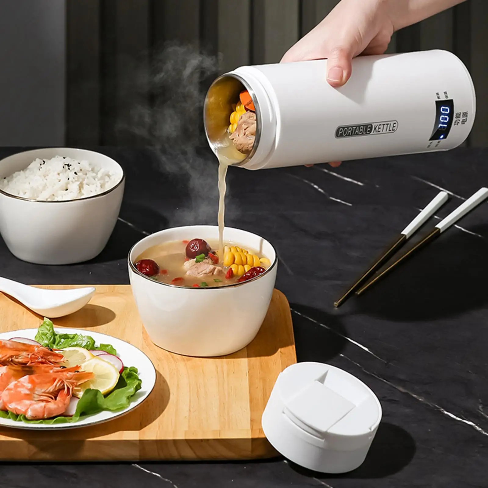 Small Electric Kettle 500ml Portable Travel Boiler Dry Protection Insulated Cup for Home Camping Office