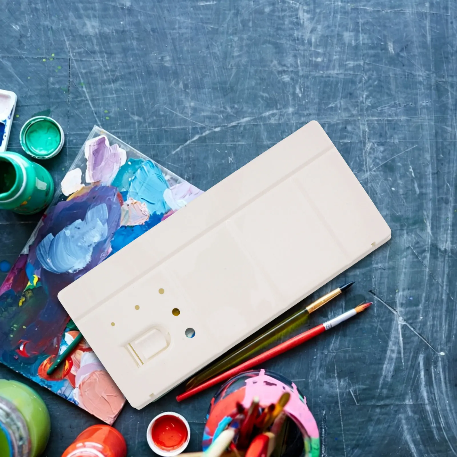 Large Folding Paint Palette Tray 24 Wells 5 Mixing Areas Thumbhole Paint Palette for Watercolor Gouache Acrylic Oil Mixing