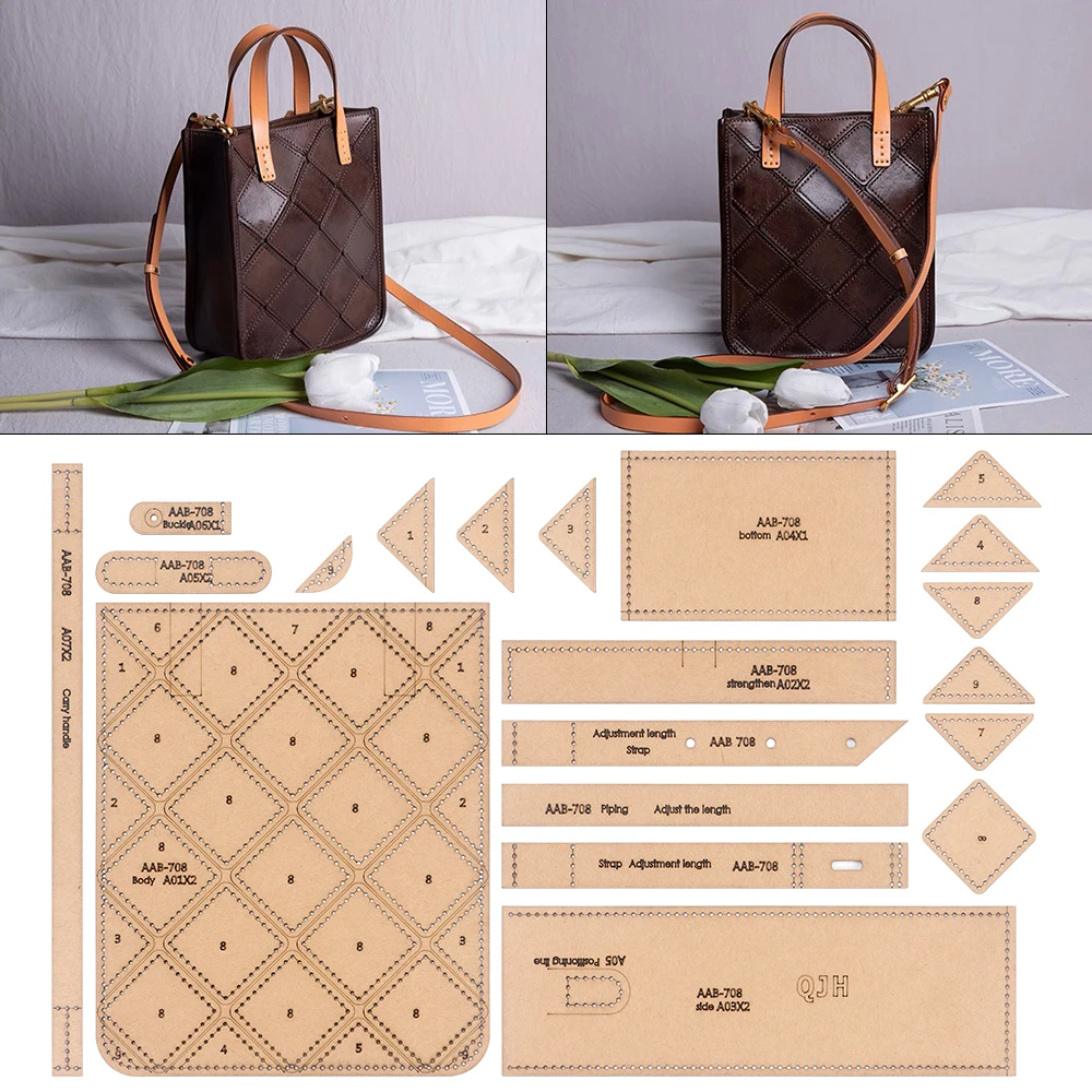 DIY Sewing Patchwork Hand Bag Patterns, Leather Shoulder Bags Kraft Paper Templates, DIY Paper Patterns Molds