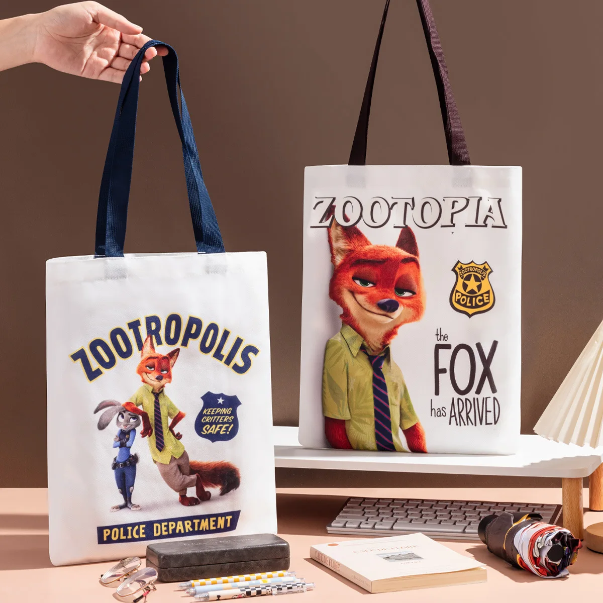 

HotSellingOfficial Licensed Zootopia Cute Canvas Tote Bag, Large Capacity Cartoon Shoulder Handbag for Tutoring School Daily Use
