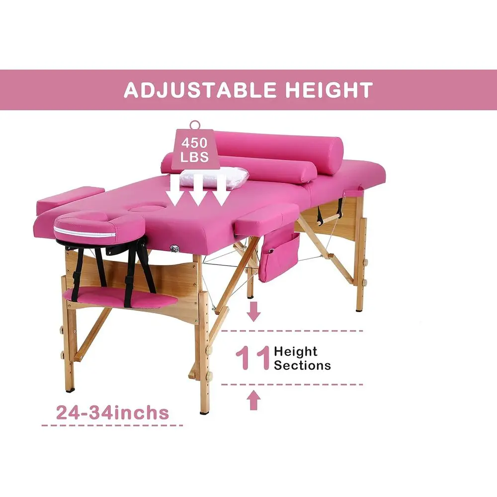 Massage Tables Portable Lash Bed 73 inch Tattoo Table, Height Adjustable Portable Spa Bed, 3 olding Chiropractic Table w/Carry C