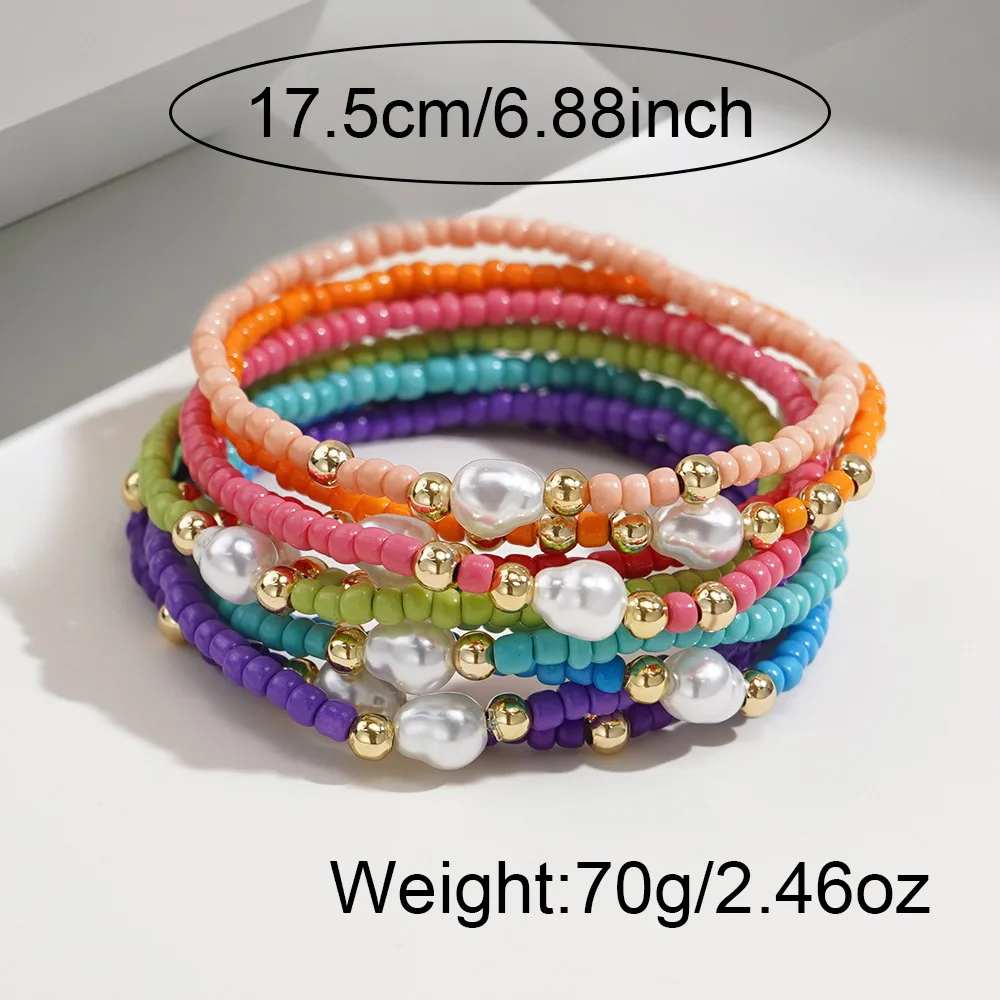 Rice bead bracelet Elastic force Pearl Bohemia Chroma Originality Hand knitting Female Fashion Simple Beaded bracelet 10-pcs set