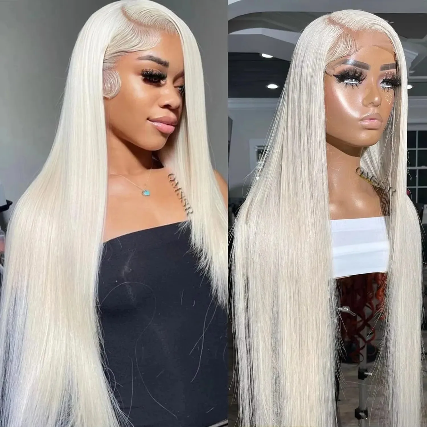 

13X4 HD Transparent Platinum Ash Blonde Colored Lace Front Wig Pre Plucked White Synthetic Lace Frontal Wigs For Women