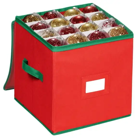 

Christmas Ornament Storage Box with Dual Zipper, Holds 64 Ornaments, 3-Inch, Red