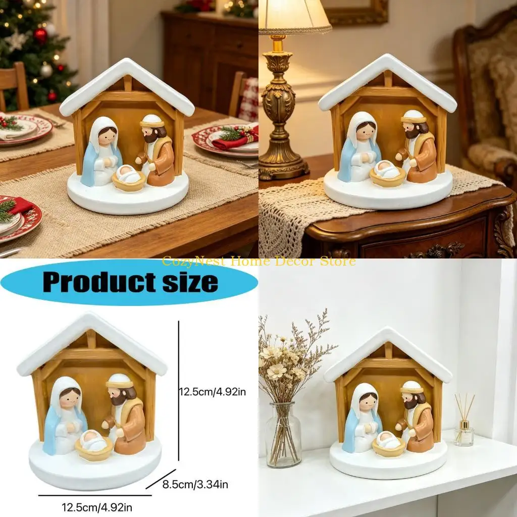92MF Christmas Nativity Figurine,Stable Nativity Scene Holy Family Collectable Decors