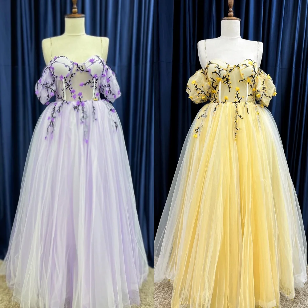 Ball Dress Evening Tulle Draped Pleat Embroidery Engagement A-line Off-the-shoulder Bespoke Occasion Gown Long Dresses