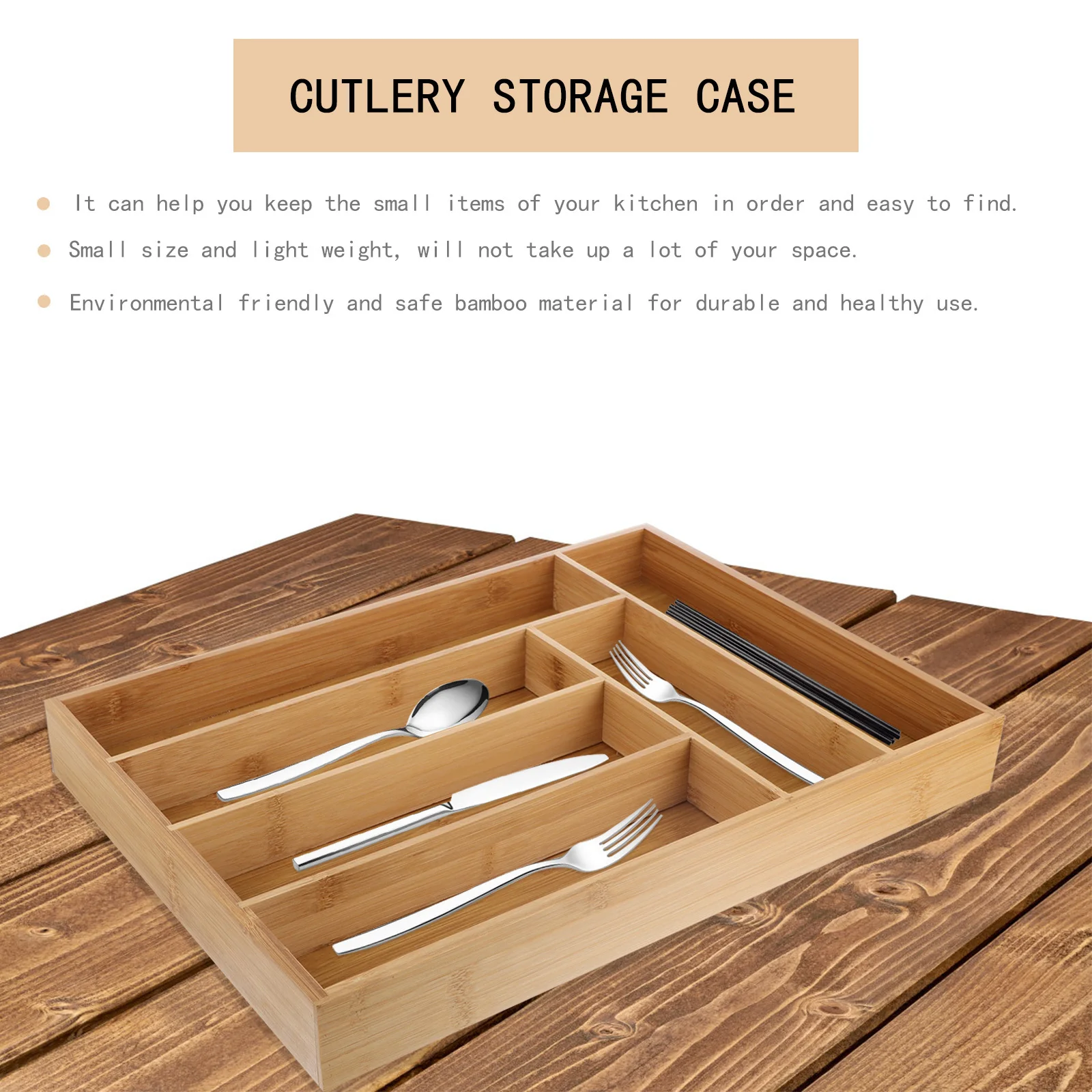 

Bamboo Drawer Storage Box Eco-Friendly Cutlery Organizer For Kitchen Forks Spoons Chopsticks Cosmetics Stationery Small Items