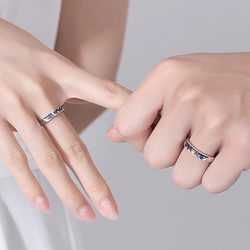 Fashion Couple Sun Moon Rings Adjustable Open Light Luxury Finger Ring For Women Men Van Gogh Starry Sky Romantic Jewelry Gift