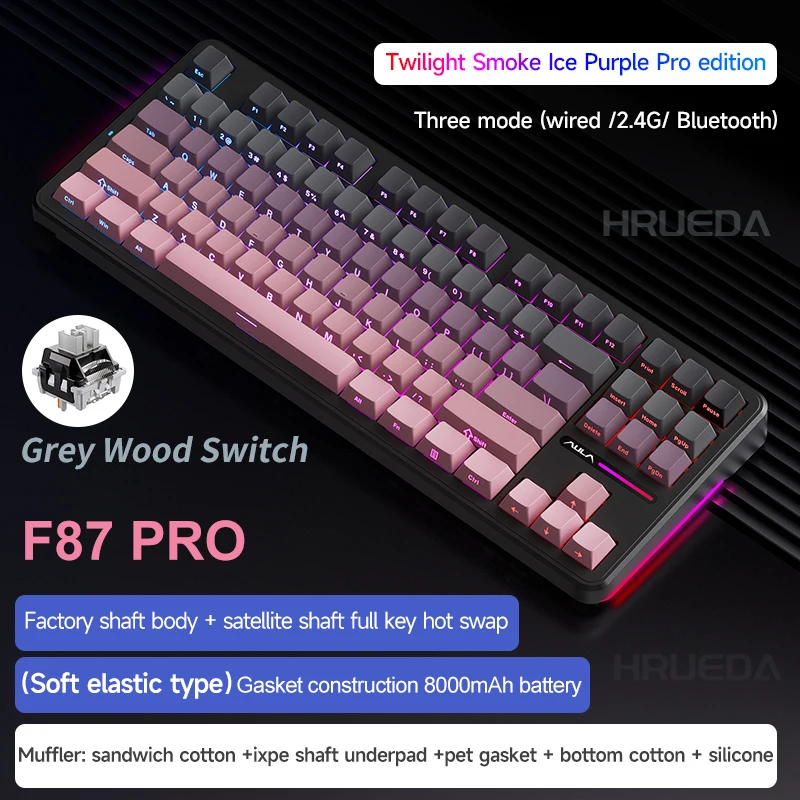 

AULA F87 Pro Mechanical Keyboard 2.4g/Usb/Bluetooth Tri Mode Wireless 87 Key 5 Layer Silencing Filling Suitable For Game Origina