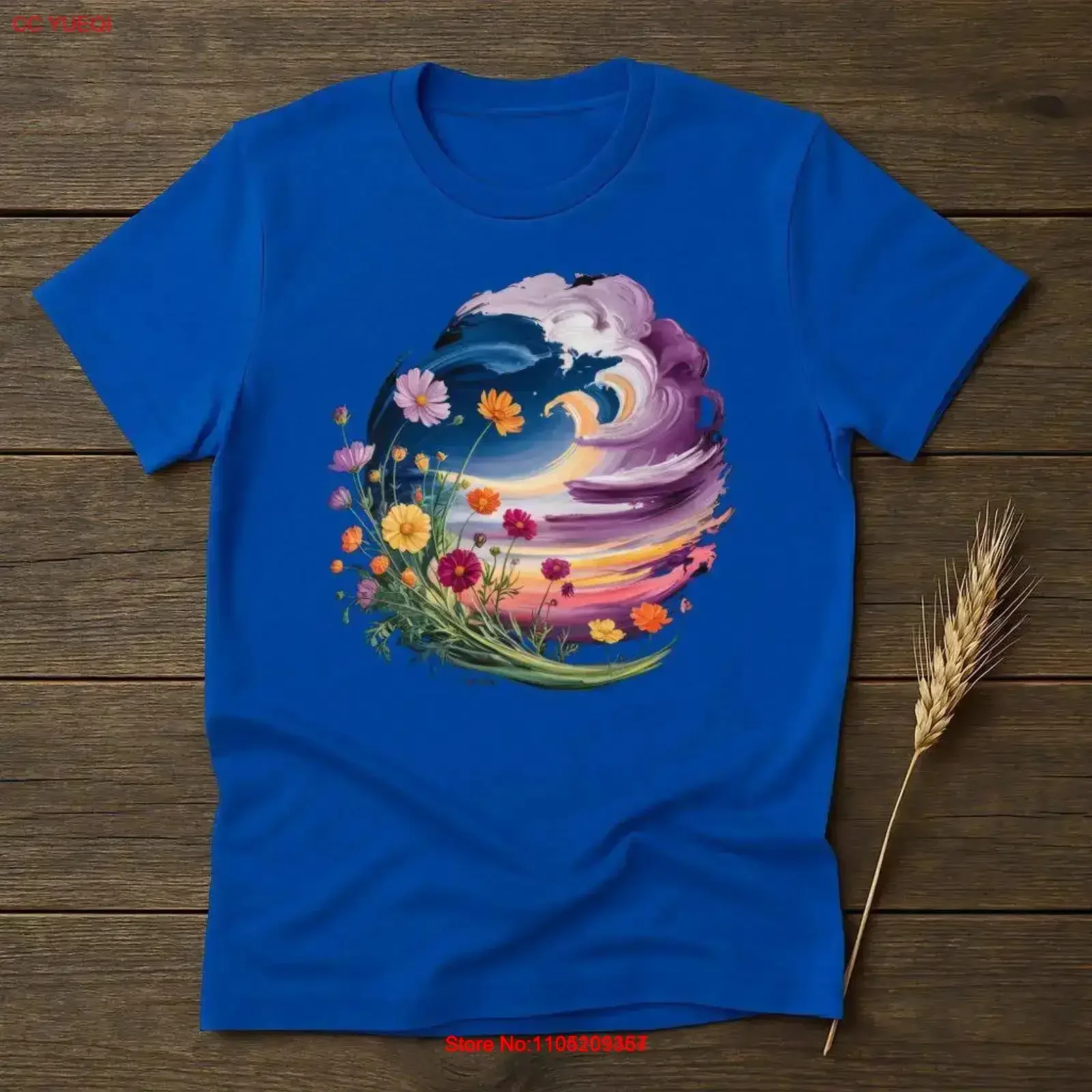 

Floral Sunset Wave T Shirt Artistic Wildflower for Women Surreal Nature Cottagecore Garden Colorful Sky vintage Washed vintage