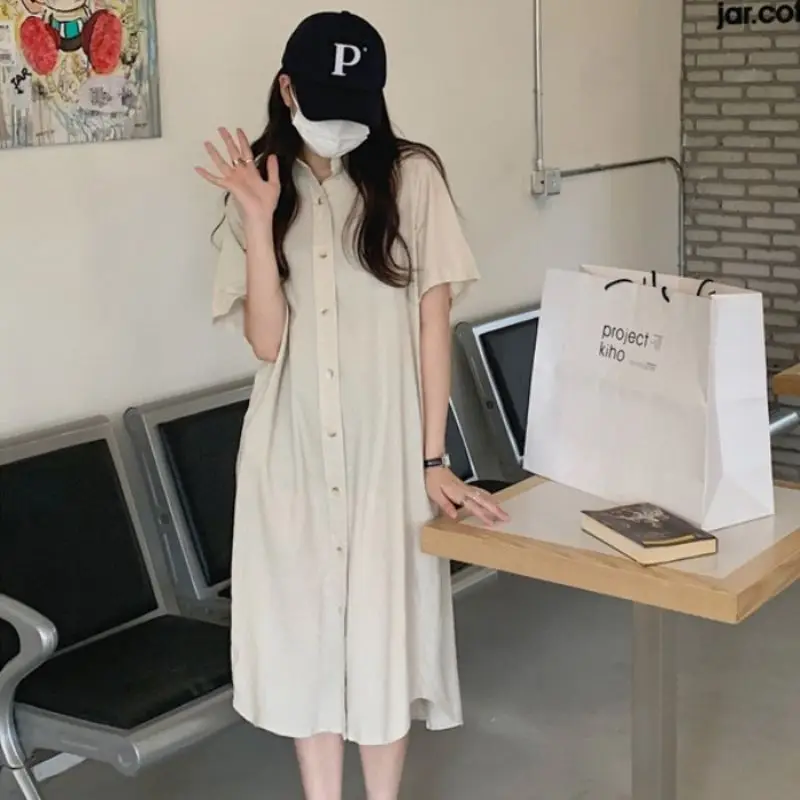 Loose Cotton and Linen Dress, New Spring and Summer Niche Mid Length Skirt, This Year's Popular Skirt, Shirt Skirt for Women