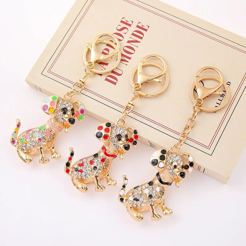 Creative gifts Crystal Dalmatian car key chain metal pendant handbag keychain for women