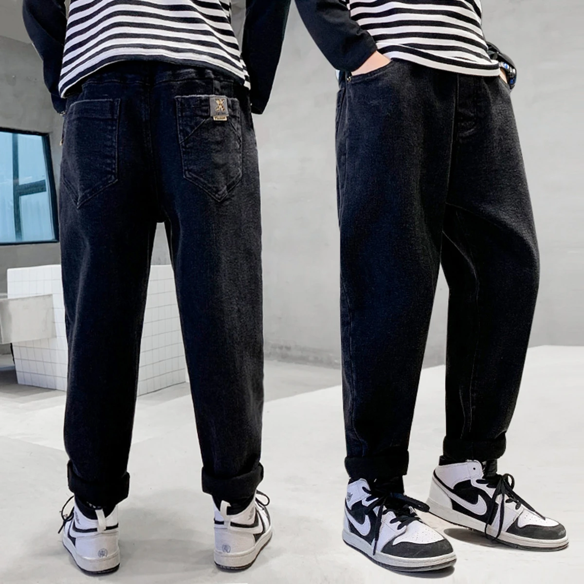 Trendy Boys Teen Loose Fit Denim Jeans Casual Ripped Kids Long Trousers Korean Style Cotton Blend for Autumn Spring