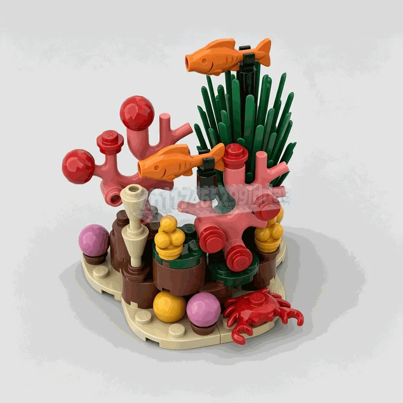 43PCS Colorful Underwater Coral Reef Building Blocks Ocean Fish Crab Seaside Scene Model DIY Assembly Creative Display Gift Toy