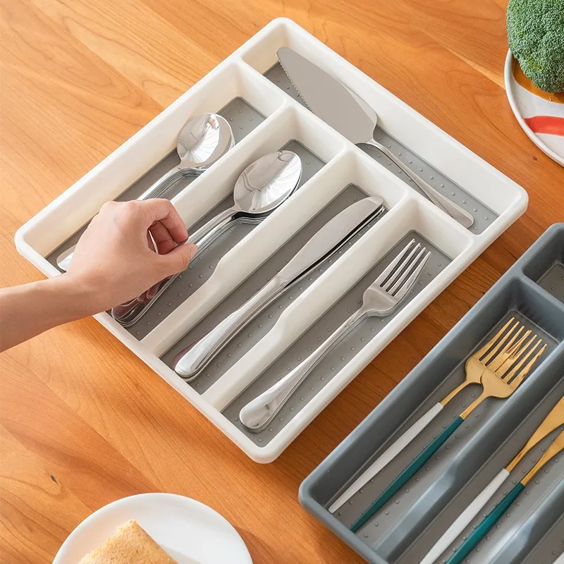 Utensil Drawer Organizer 3/5/6 Compartment Non-Slip Adjustable Utensil Organizer for Kitchen Drawers for Spoons Forks Knives