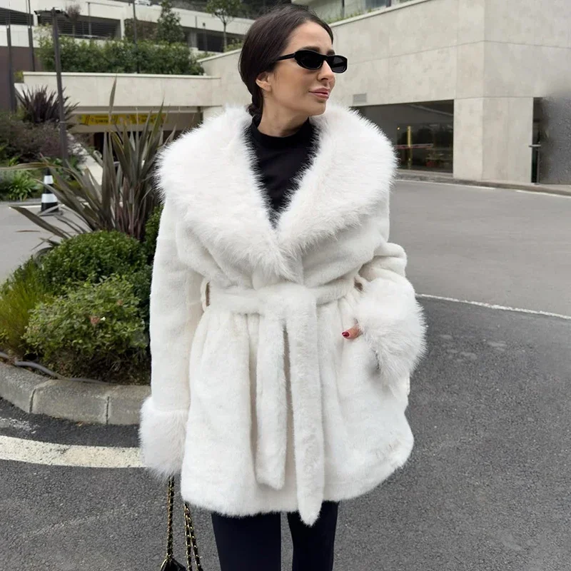 Winter New Lapel Faux Fur Jacket Coat Fluffy High Quality Luxury Overcoat Fashion Girls Thick Warm Jacket Fashion