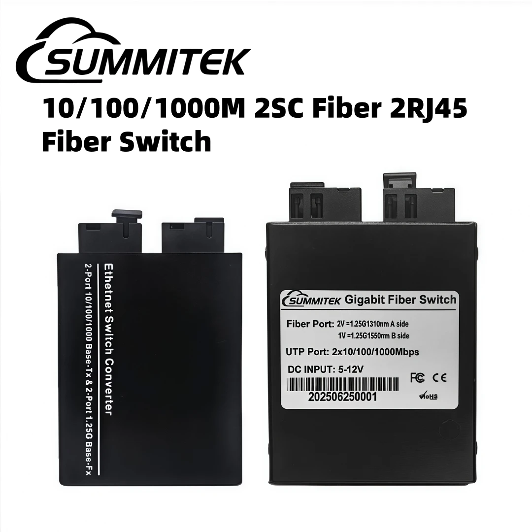 

SUMMITEK 1Gb SC Fiber 2X2 RJ45 A/B Single Fiber Optic Media Converter 10/100/1000Mbps 1Pair