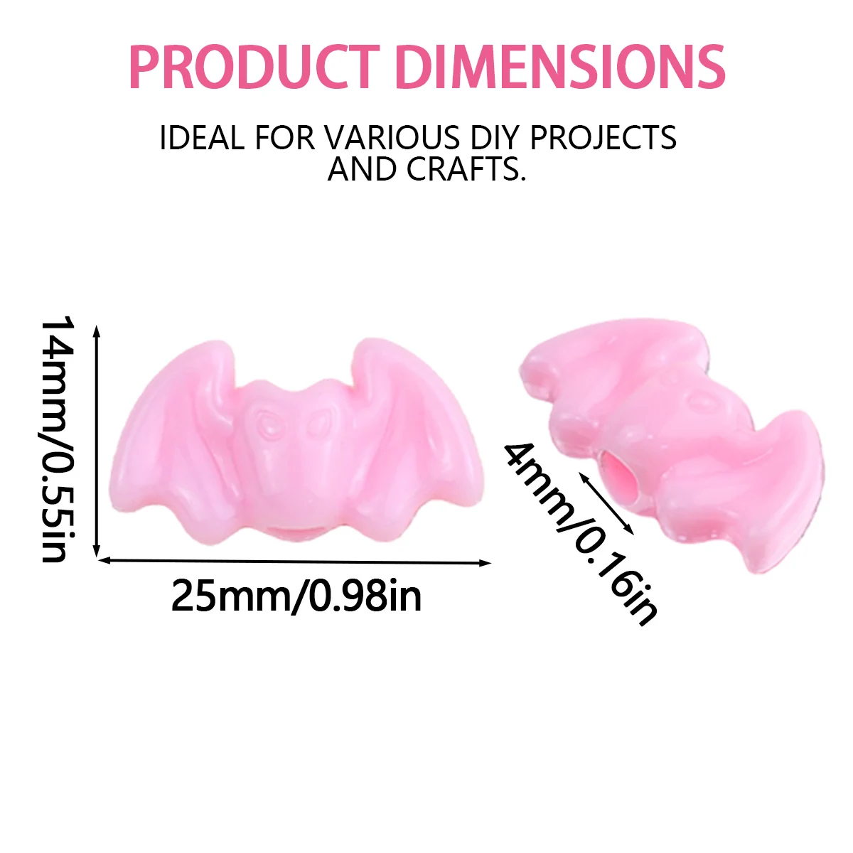 14x16mm 20/40/60Pcs Pink Halloween Theme Bat Acrylic Loose Beads for Jewelry Making Bracelet Necklace Keychain DIY Accessories