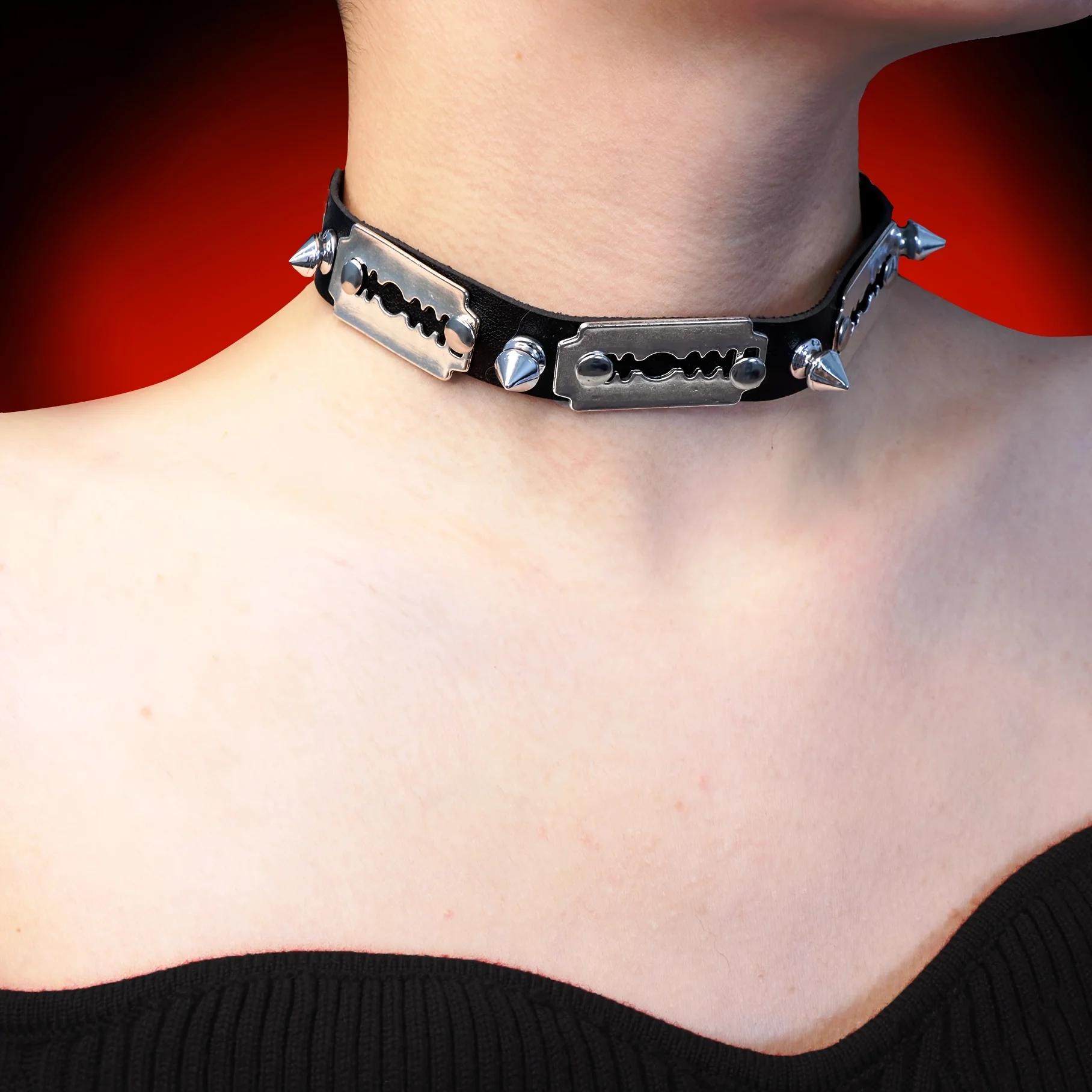 القوطية الهيب هوب للجنسين PUPU بو الجلود المختنق الجلود، تنوعا النمط الياباني الكوري مسننة برشام مطعمة قلادة طوق، Fas