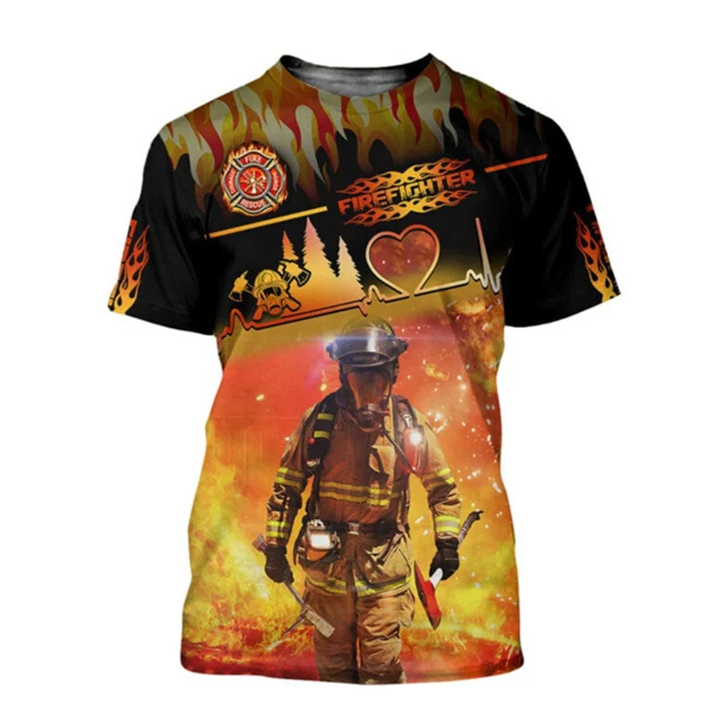 Firefighter Fire Rescue Graphic T Shirts for Men Cosplay Fireman Costume T-shirt 3D Printed Firefighters Extinguish The Fire Tee