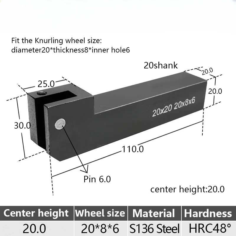 20*20mm 20*8*6 Single Wheel Knurling Holder  For CNC Lathe Machine