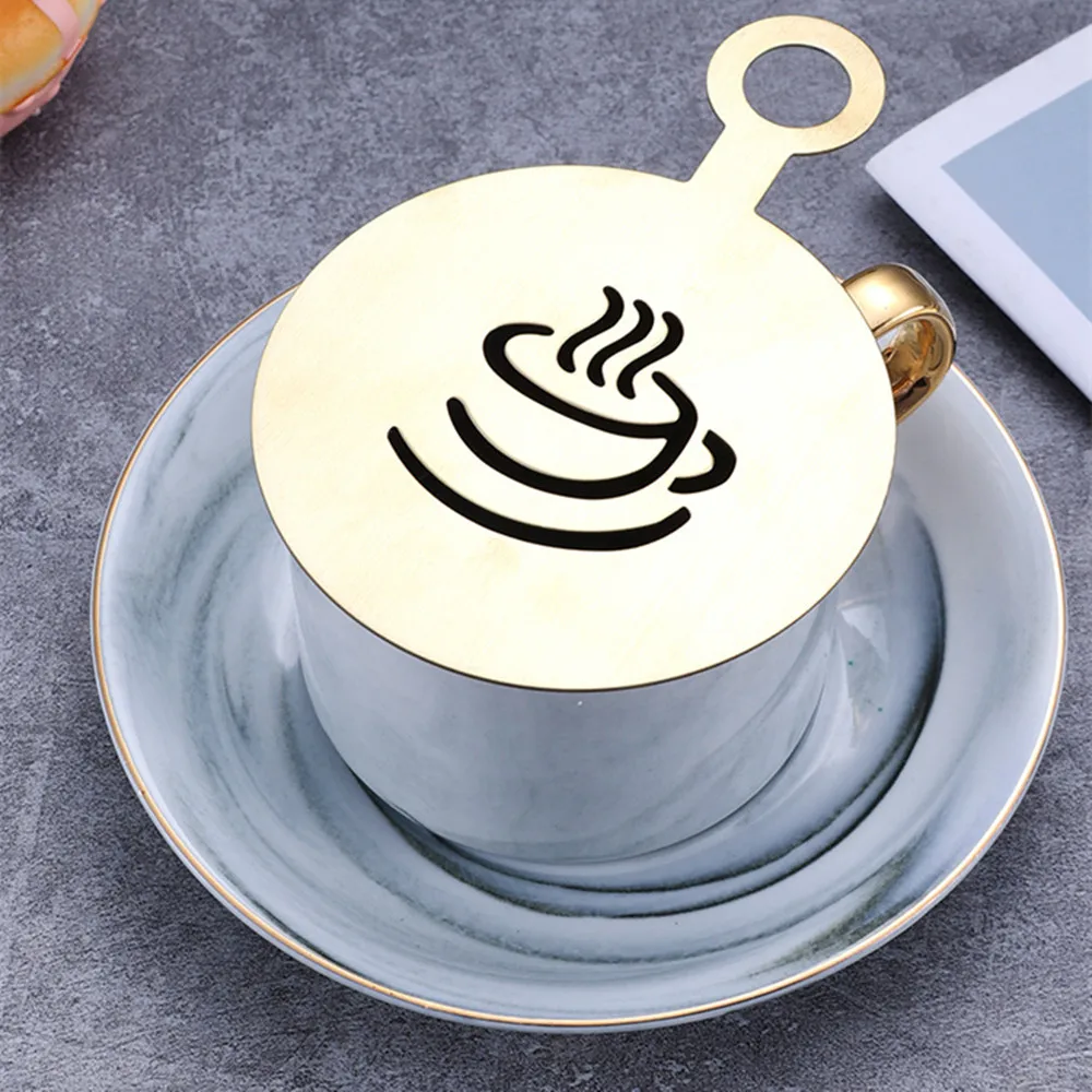 Stainless Steel Coffee Stencil Latte Cappuccino Decorating Stencils Cake Cookie Spray Paint Art Baking Mold Coffee Accessories