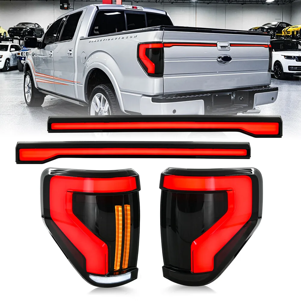 

1Set Full LED Tail Lights Center Trunk Light For Ford F150 F-150 2009-2014 Sequential Turn Signal Trunk Rear Brake Lamps Smoke