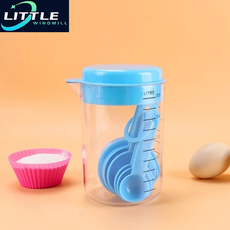 

Measuring Cup Container Spoons Set 7Pieces Plastic Storage and Kit Food Metric Cups Portable Baking Tool