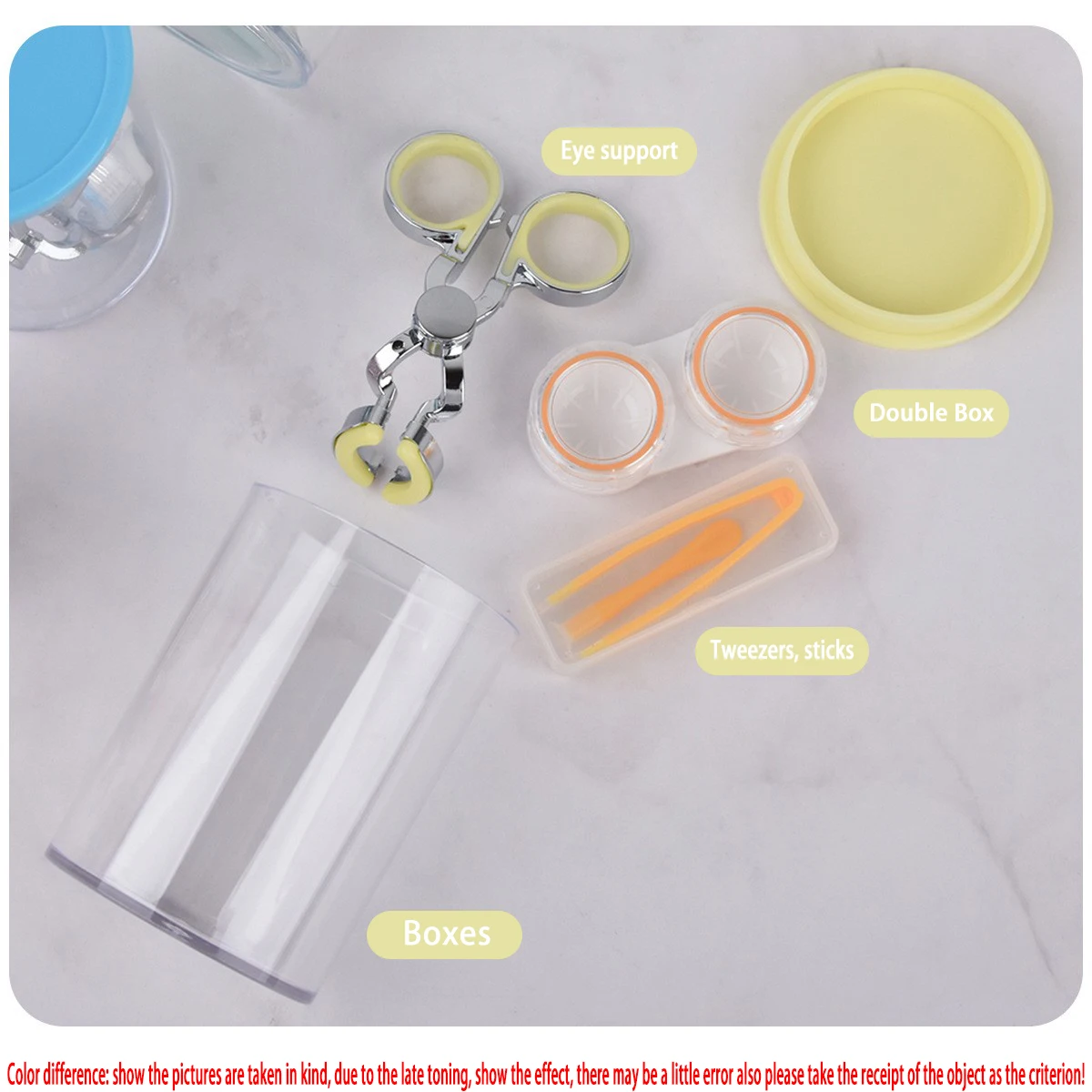 Color contact lens with auxiliary tools, contact lens eyelid stretcher, contact lens remove tweezers, novice contact lens eyelid