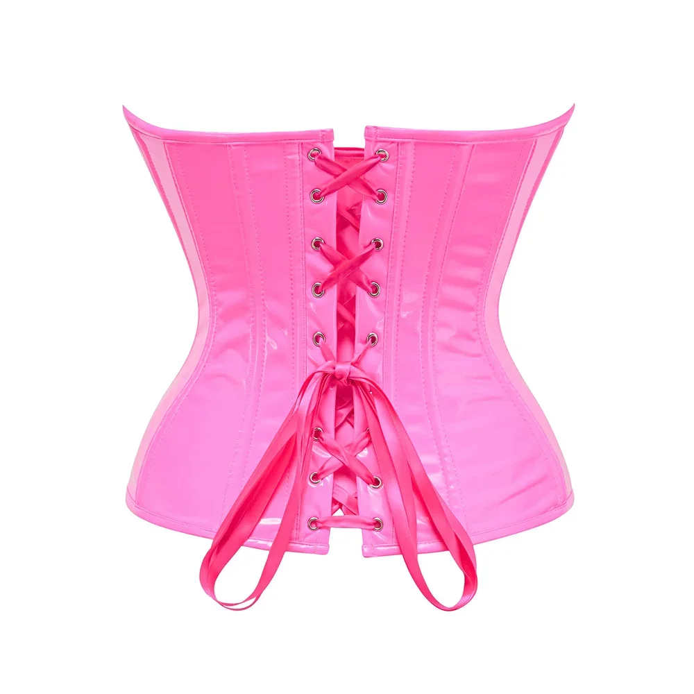 Fashion Shiny PVC Corset Top Women Punk Sexy Overbust Pu Leather Bustier Lace Up Body Shaper Steampunk Corselet Black Red