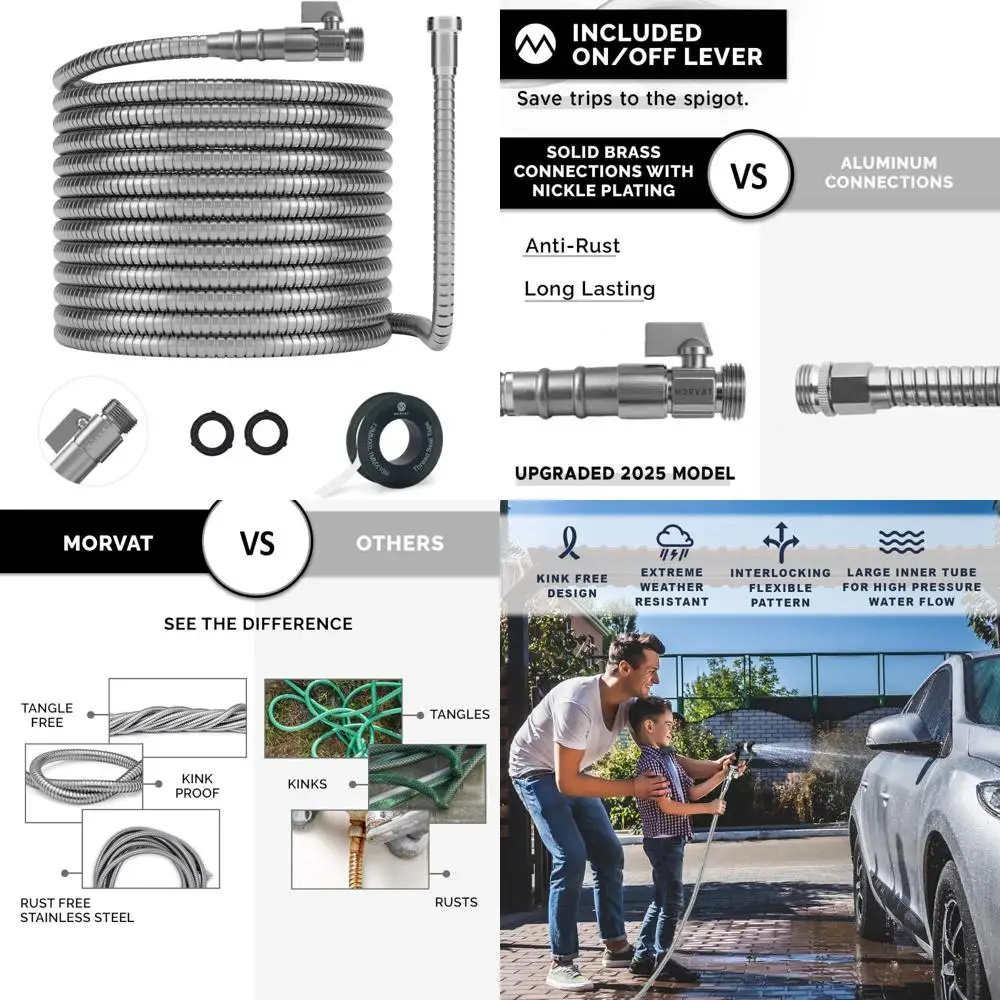 

Садовый шланг из нержавеющей стали длиной 100 футов с латунным клапаном — прочный, легкий, идеально подходит для полива во дворе и на открытом воздухе