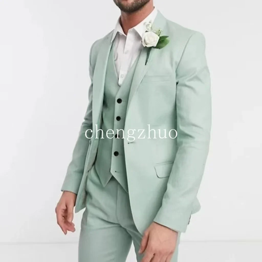 クラシックな3ピースメンズタキシードスーツ、ノッチドラペルブレザー、ベスト、パンツのセット、結婚式パーティー用フルメンズテルノ