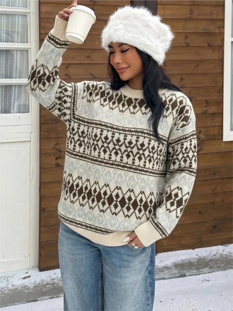 2026 MsChuh Autumn Women's Clothing Contrast Sweater Pullover All-match Pulls Femmes Loose Simple Style Temperament Comfortable