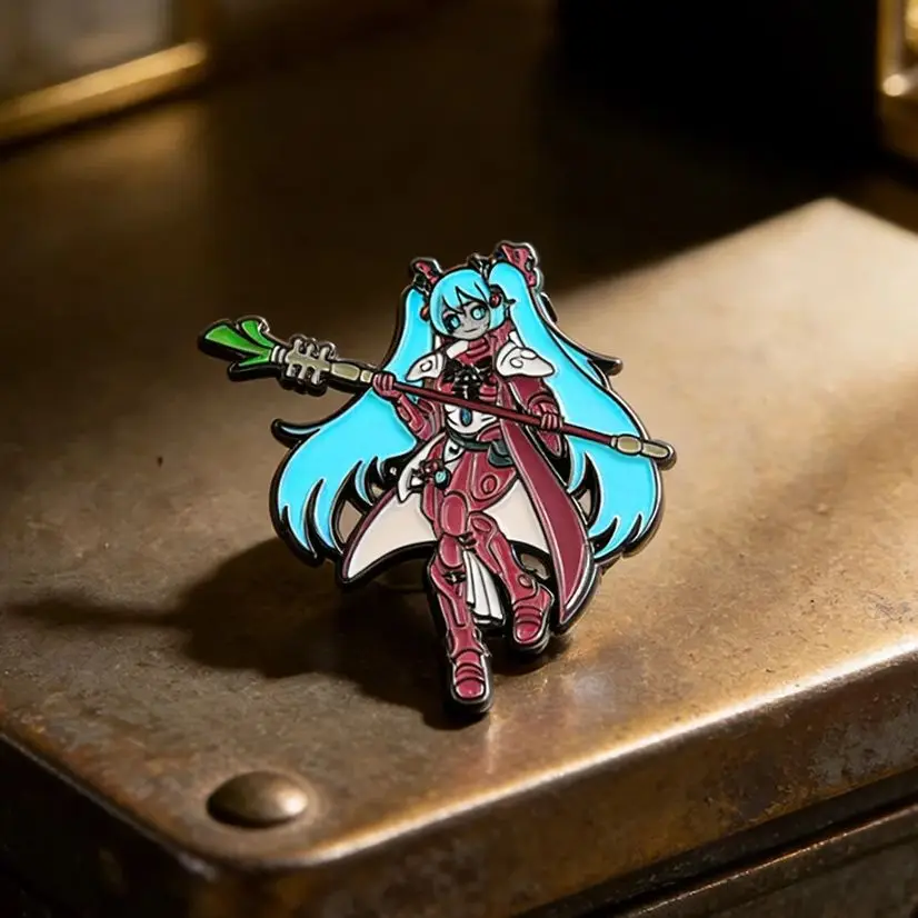 Blue Twin-Tail Girl Virtual Character Enamel Pin Fire Emblem Armor Anime Game Crossover Leek Brooch Fans Gift Lapel Pin