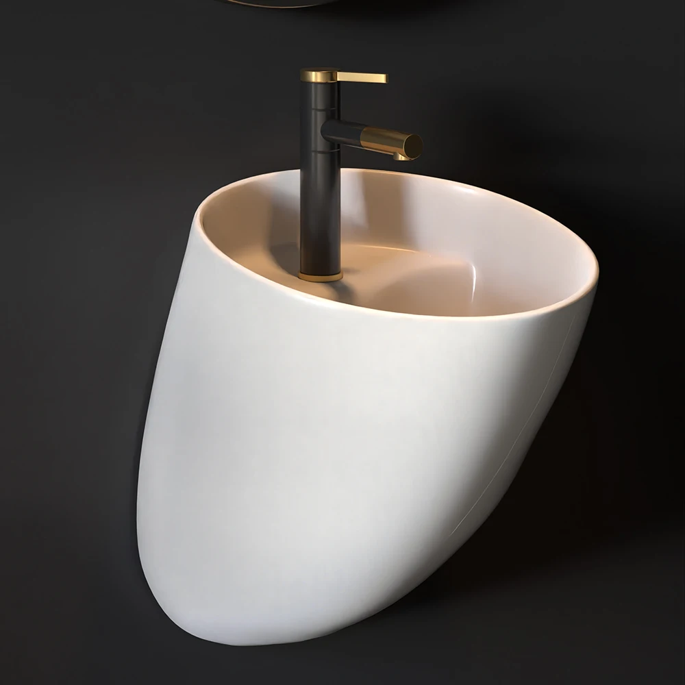 Irregular Ceramic Wall Hung Basin Creative Wall Mounted Wash Sink Modern Face Basin For Small Bathroom Hotel Restroom