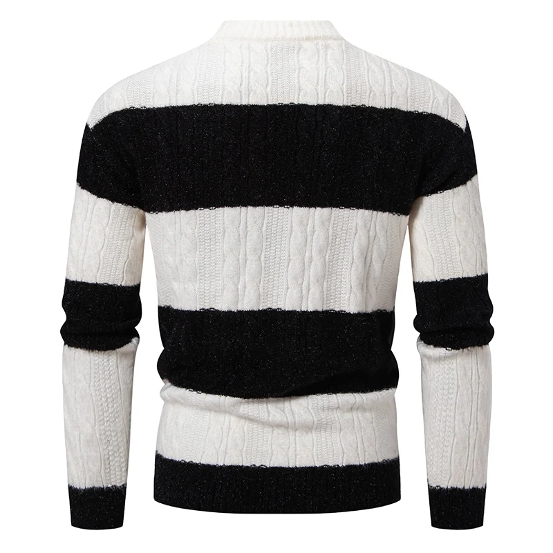 New Patchwork Mock Neck Knitting Sweater Men Fashion Striped Casual Knitted Pullovers Mens Autumn Winter Comfortable Knitwear