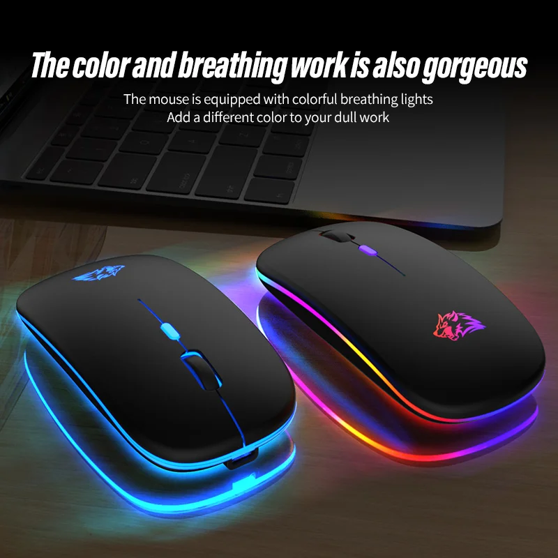 Rechargeable Bluetooth Mouse, 2.4G Dual Mode, Seven Colors Breathing Light Mute Button, Suitable for PC, IPad, Laptop