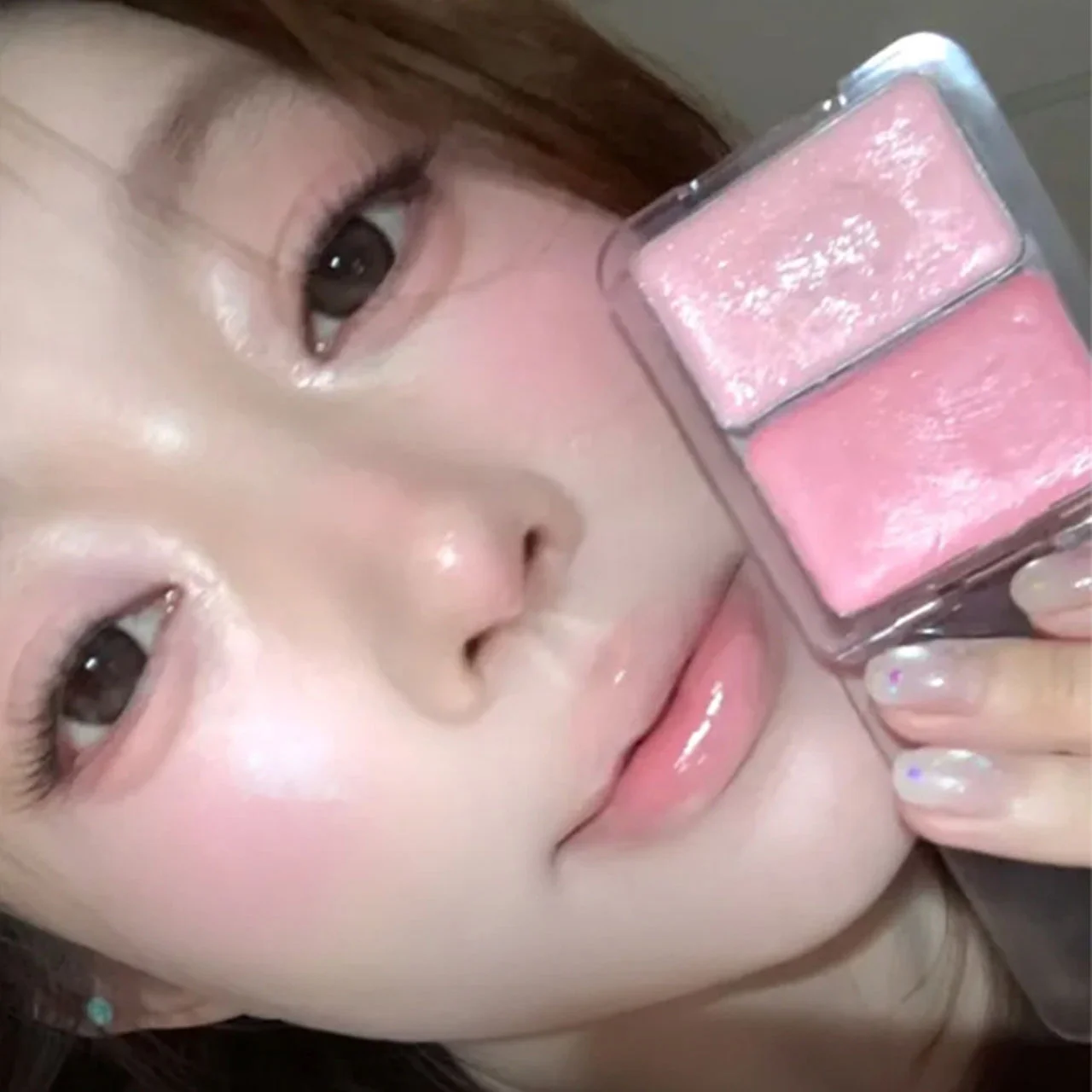 Blush brilhante de gelatina de duas cores, leite pêssego rosa damasco vermelho gem rouge maquiagem coreana, textura creme, brilho de baixa saturação