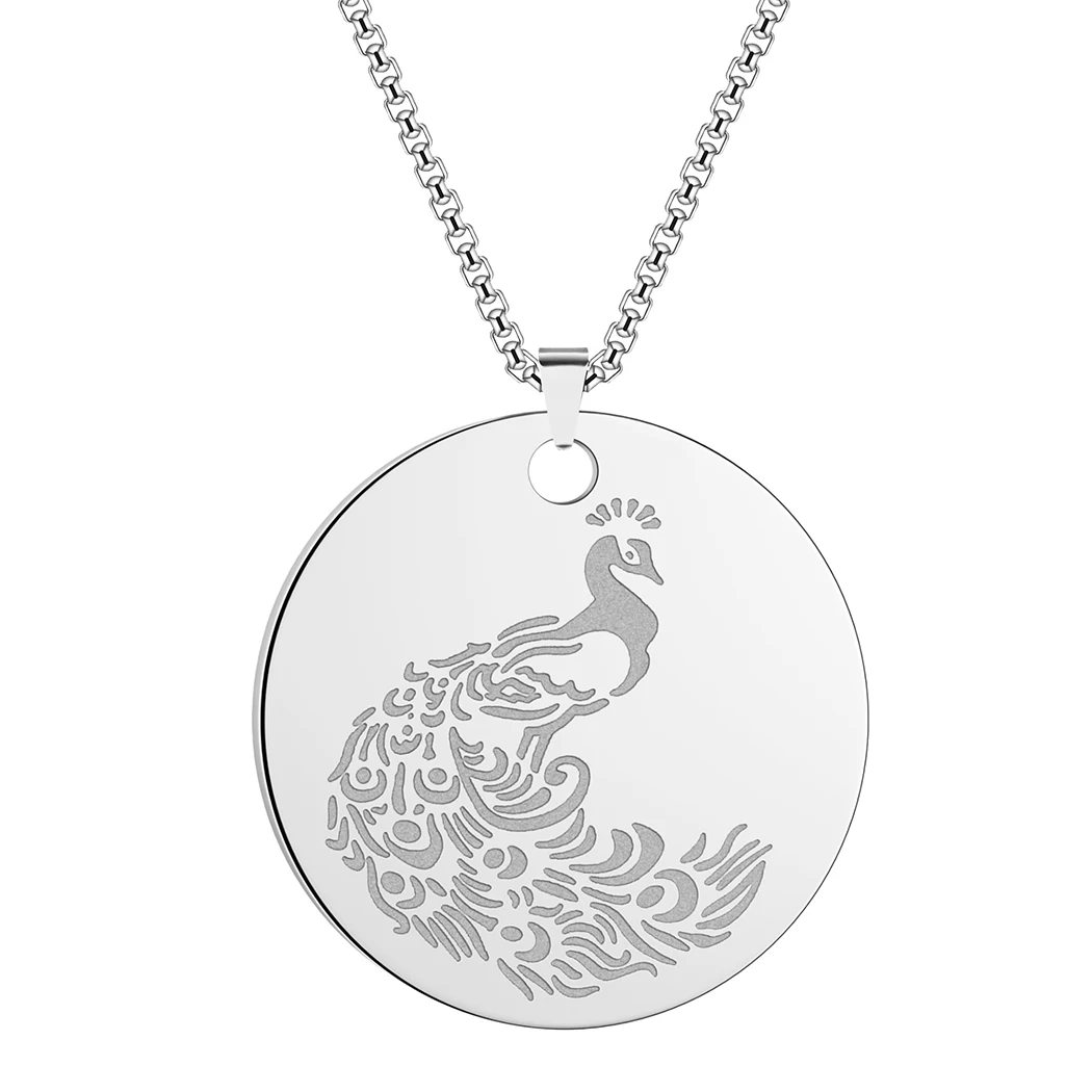 QIMING Dainty Peacock Pendant Necklace For Women Cute Animal Bird Ethnic Jewelry Boho Stainless Steel Necklace