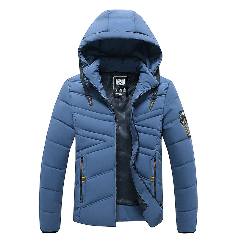 

2024 Winter Men Thickened Warm Puffer Coat Hooded Solid Color Cotton Jacket for Male Large Size 4XL