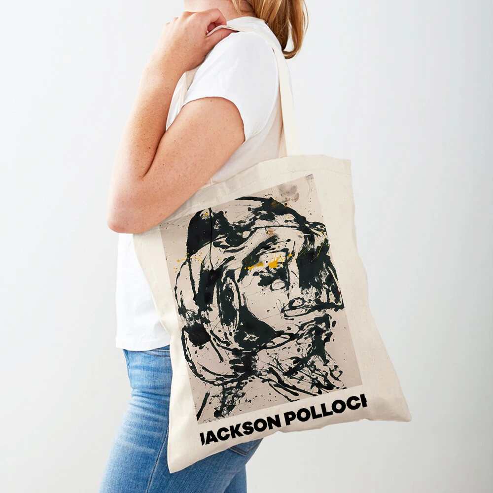 Double Print Jackson Pollock Fauvism Line Abstract Cartoon Lady Tote Handbag Women Shopping Bags Fashion Market Shopper Bag